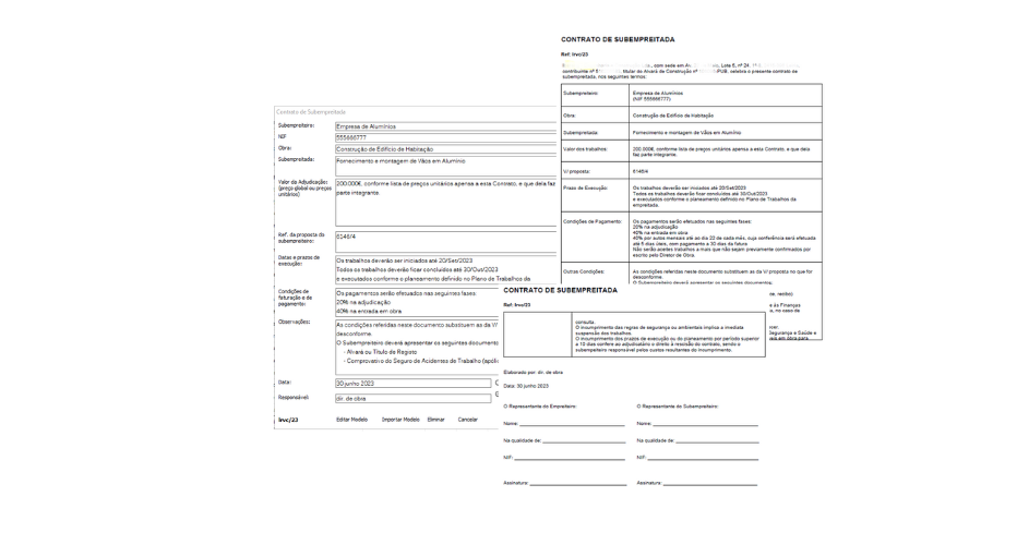 Elaborar notas de encomenda e contratos de subempreitada